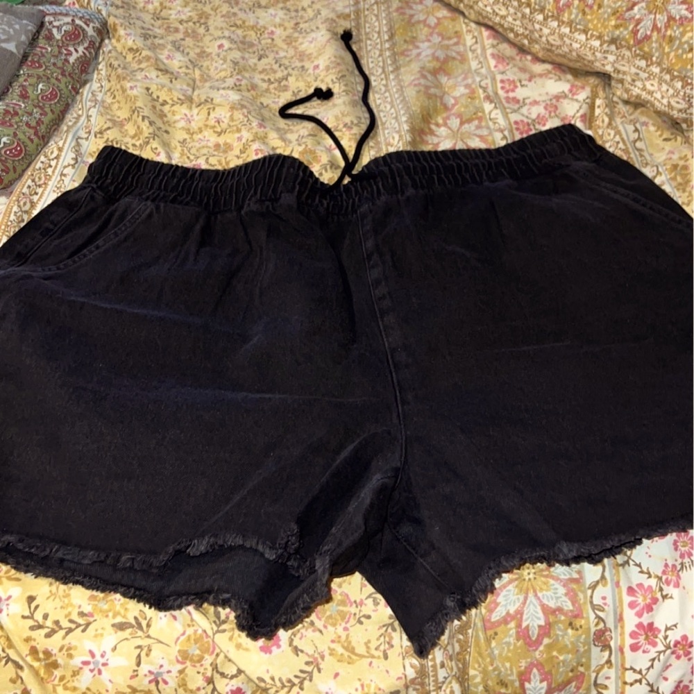 Black denim shorts